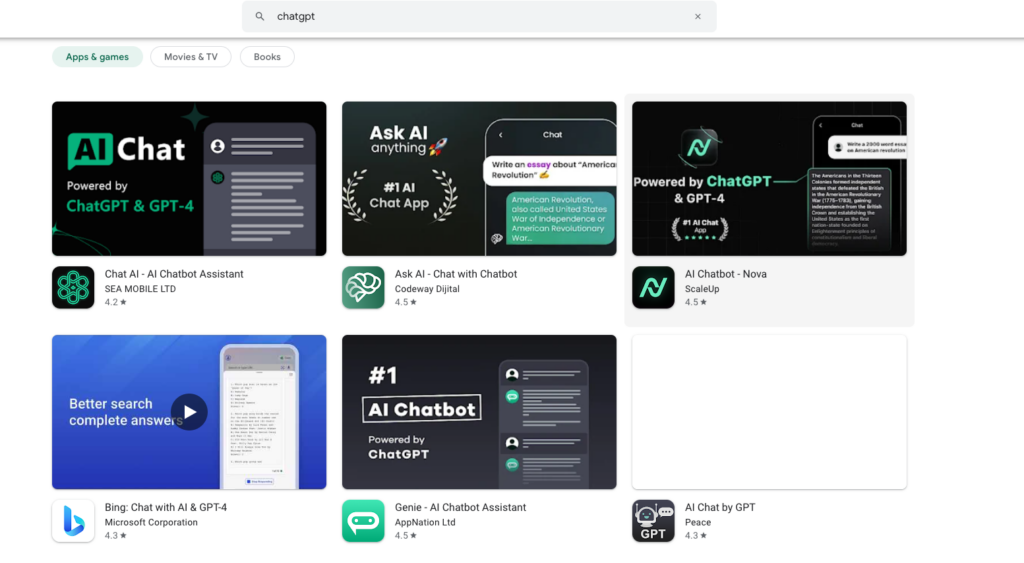 ChatGPT examples on the Chrome Web Store 
